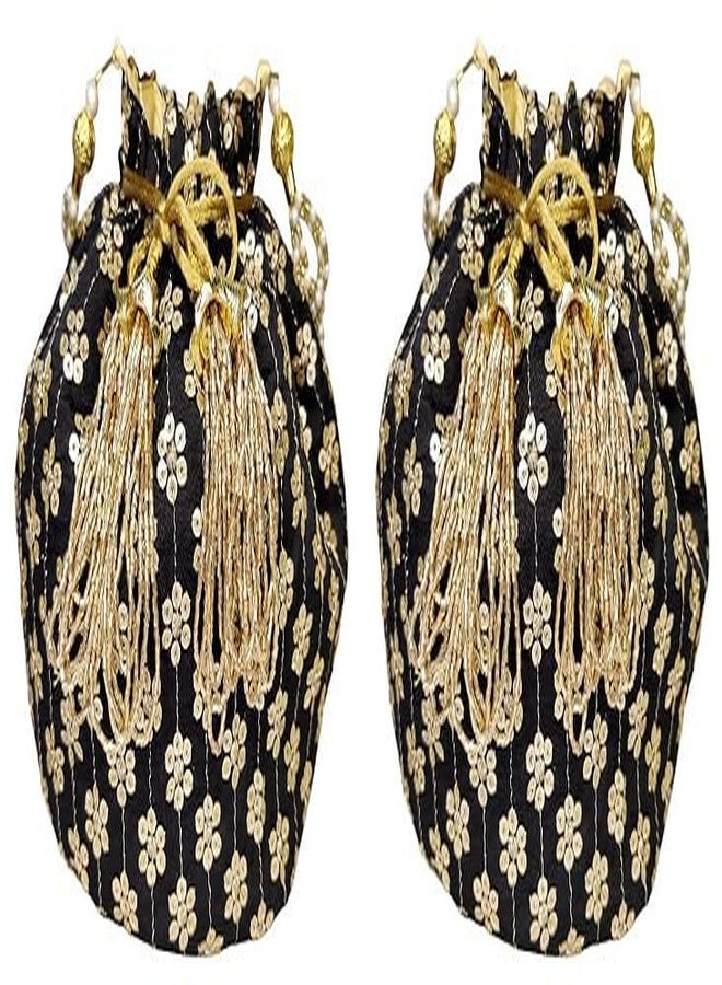 حقيبة بوتلي نسائية سوداء مزينة بالترتر الزهري من دوقة (عبوة من قطعتين)